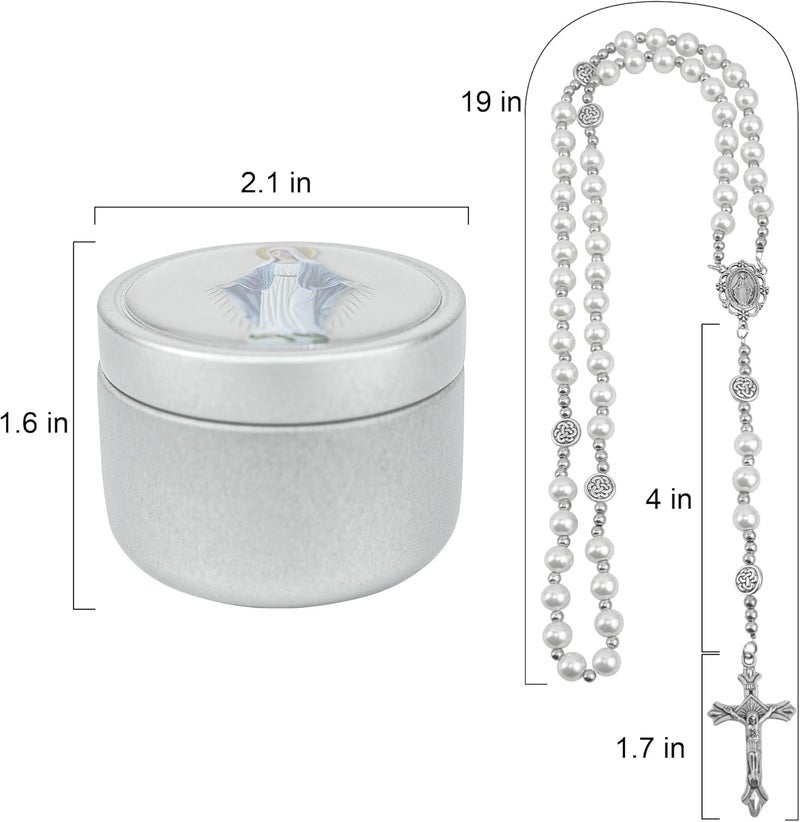 SUTANALE 8mm Glass Pearl Rosary Necklace for Women - Catholic Prayer Beads with Gift Box, Handmade Religious Jewelry for Baptism, First Communion - Image 3